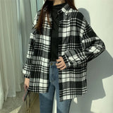 Vintage Plaid Print Thick Long Sleeve Blouse-Outfit
