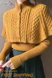 Women Autumn Vintage Sweater Knitted Slim Turtleneck Solid Korean Single Breasted Cardigan Cloak