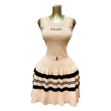 Fongt Women's Small Scented Striped U-Neck Cake Ponve-Free Sleeveless Knitted Dress