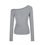 Fongt Desire Hot Girl Slim Slim Show Thin Off-Shoulder Long Sleeve T-Shirt Women's Early Autumn Design Sense Versatile Bottom Shirt Student