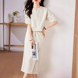 Fongt Sports Casual Lazy Set For Summer 2025 Soft Air Cotton Short Sleeves + Fork Dress