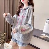 New Embroidery Hoodies Womens Fashion Loose Large Size Hoodie Korean Trendy Thin Long-sleeved Versatile Hooded
