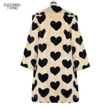 Winter Women Warm Faux Fur Coat Love Pattern Women Long Coat Turn Down Collar Women Warm Plush Coat Classic Coat