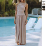 Fongt Trend New Fashion Sexy Sleeveless Foldless Body Waist Dress Solid Dress Dress Women