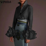 Autumn Women's Blouses Vintage Demin Shirts VONDA 2022 Fashion Pagoda Sleeve Tops Lapel Casual Loose Solid Blusas Femininas