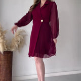 Fongt 2025 New Collar Solid Color High-End Temperament Fold Design Dress