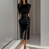 Fongt Elegant Workplace Party Button Dress New Burst