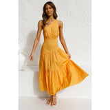 Fongt And Summer 2023 New Single Shoulder Knot Solid Color Fresh And Sweet Long Dress 22004-Outfit