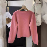 Spring New Round-Neck Long-Sleeved Knitted Cardigan Female Soft Waxy Comfortable Loose Lazy Coat Coat-Outfit