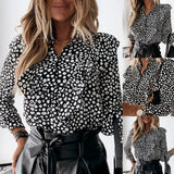 V Neck Ruffle Dot Print Long Sleeve Blouse Office Pullover Office