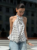 Fongt Retro Wave Spot Hanging Neck Ribbon Bare Back Sexy Babes A Swing Sling Vest Top