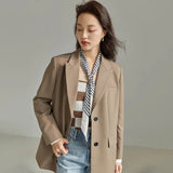 Suit Collar Full Regular Sleeve Blazers Loose waist Rear Fork Design Coat Office Lady Solid Double Breasted