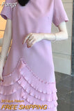 Fashion Solid Color Round Neck Short Sleeve Vestidos 2023 New Ruffles Loose Women's Clothing Temperament A-line