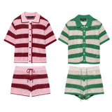 Fongt Homemade New Women's Knitted POLO Shirt Coat Knitted Shorts