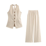 Fongt Fragrant Cotton Lint Neck Vest Set Of Women's Summer With Light Luxury High-End Trousers Two Sets