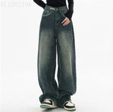 Retro Dark Blue Wide-Leg Jeans For Spring / Summer 2024 New Straight Floor Pants-Outfit