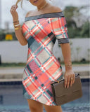 Shoulder Digital Printing Slim Sexy Pencil Skirt-Outfit
