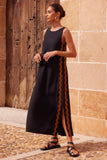 Fongt Spring And Summer New Casual Fashion Sleeveless Rounded Collar Solid Color Splicing Lace Fork In The Long Dress Woman