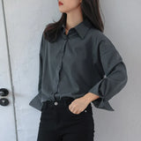 Gray 2020 Spring Summer New Long Sleeve Notch Collar All-match Blouse Coat Women Loose Casual Fashion Solid Shirts