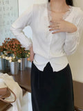 Sweet Soft Wool Cardigan Slim Women Patched Lace V Neck Full Sleeve Solid Color Autumn Spring Sweater Shirts-Outfit