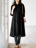 Women Summer Lapel Neck Half Sleeve Shirt Dress Casual Work OL Solid Loose Sundress Knee-length Vestidos Robe