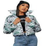 Women's 2021 New Print Long Sleeves, Loose Padded Jacket, Bread Clothes And Cotton-Padded Jacket-Outfit