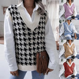 Fongt And Autumn New Sweater Women Casual Knitting Vest Thousand Bird Case Jacket Women's