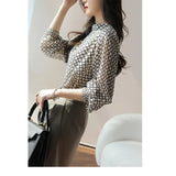 Fongt Wearing Beauty Thin Paper People Print Half-High Collar Double-Layer Heavy Joe Its Simulation Silk Shirt Woman