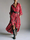 Fongt Long-Sleeved Plaid Shirt Dress 2025 Spring And Autumn New Fashion Loose Casual Dress Belt