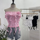 Fongt Shooting Pure Wind Lotus Leaf Side With A Word Shoulder Bra Small Vest Short Three-Dimensional Flowers Sleeveless Top 8856