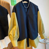 Autumn Fake Two Pieces Spliced Shirt Pockets Female Clothing Casual Loose Single-breasted Korean Basic Solid Color Blouse-Outfit