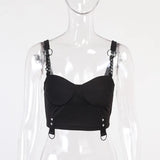 Dark Grunge Punk Black Harajuku Summer Camis Women Mall Gothic Slim Crop Tops Emo Chain Patchwork Backless Sexy