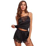 Fongt Women's Home Pajamas Two-Piece Slip Face Lace Nightgown Set-Outfit
