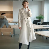 Fashion Irregular Design Long Coat 2025 Summer New Slant Door Fowl Solid Color With Wind Coat