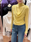 Fongt Xixi 2025 Autumn White Standard Elegant Temperament Chiffon Neck Thin Knitted Small Shirt 89631