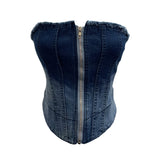 Fongt Shooting 2025 Spring And Summer New Trend Hair Edge Gradient Design Brush Denim Zipper Shirt Vest 2701