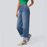Fongt High-Waisted Trousers Straight Jeans 2025 Spring New Women's Casual Broad-Legged Trousers Women
