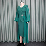 Fongt Yarn Lantern Sleeve Ass Skirts Irregular Skirt Elegant Dinner Dress Women's Dress Dress