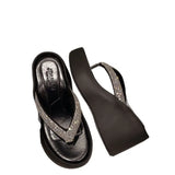 Fongt Water Drill High Heel Soft Base Not Tired People Cool Slippers High-End With Skirt Flashing Beach Clip Slippers