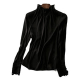 Fongt Spring Long-Sleeved Shirt Elegant Temperament Loose Wooden Ear Collar Loose French Silk Silk Top Woman
