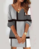 Fongt New Fashion Casual V-Neck Print Dress Women's Dress