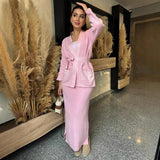 Fongt Knitted Knitted With Long Sleeve Open Shirt Two-Piece Set In The Long-Sleeved Skirt In The Autumn/Winter Of 2025