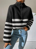 Fongt 2025 New Striped Collar Knitting Knitting Sweater Outside The Female