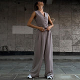 Fongt Women's Clothing 2025 Spring New V-Neck Sleeveless Vest Hanging Broad-Legged Trousers Casual Set