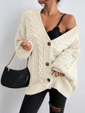 Fongt V-Neck Solid-Colored Open-Shirt Autumn And Winter Lazy Lantern Sleeve Loose Single-Caught Sweater Coat Woman