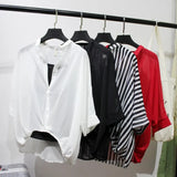 Two Piece Set Leopard Chiffon Shirts Summer Half Sleeve Loose V-Neck Women Casual Blouse Sexy Plus Size Striped Tops