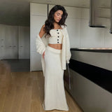 Fongt Glutinous Sweater Three-Piece Tset Tset With Long Skirt And Open Shirt Gentle And Sleek Atmosphere