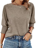 Fongt Women's 2025 Spring/Summer Fashion Sleeve 7-Sleeve T-Shirt Round Collar Basic Lace Sleeve