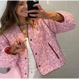 Fongt Women's Explosive Pink Print Splicing Coat - Long-Term Stocking Assured Shelves
