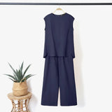 Holiday Matching Pants Sets ZANZEA 2022 Casual Sleeveless Blouses and Loow Pants Women Solid Sets Female kaftan